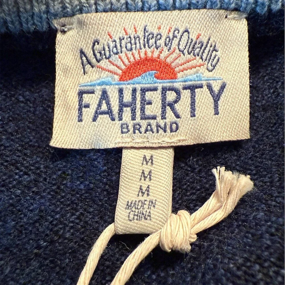 Faherty Sweater Mens Size M Blue Crewneck Pullover Knit Stretch Ribbed